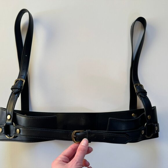 Disturbia Maeve Western Brass Harness Black Faux Leather sz M/L - Picture 7 of 9